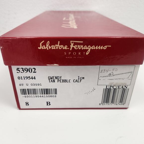 Salvatore Ferragamo Sport Gwendy Tan Pebble Calf Loafers Women Size 8B Brown New - Picture 14 of 14